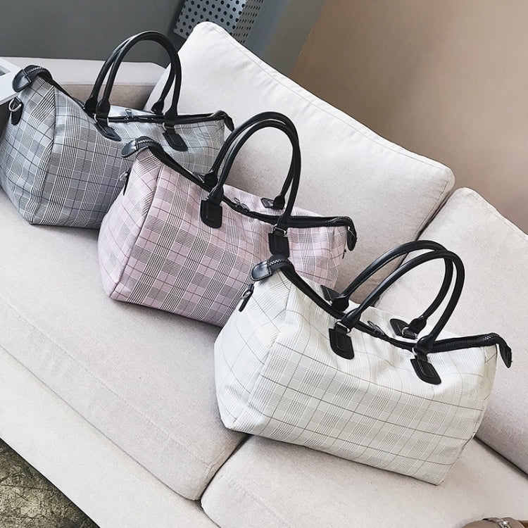 Retro Plaid Pattern PU Leather Single Shoulder Travel Bag Leisure Sport Handbag (Pink)