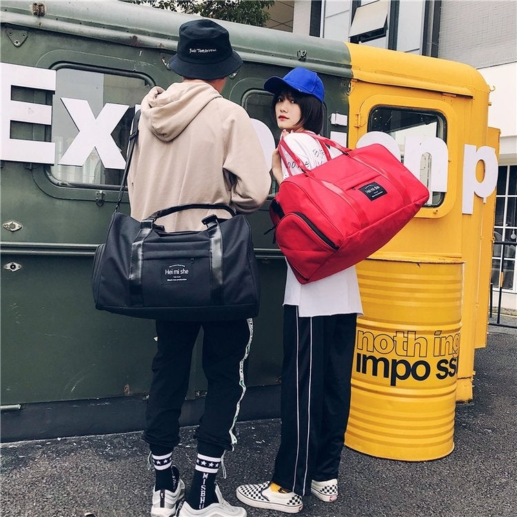 Oxford Shoulder Travel Bag Leisure Sport Handbag with Shoes Socket