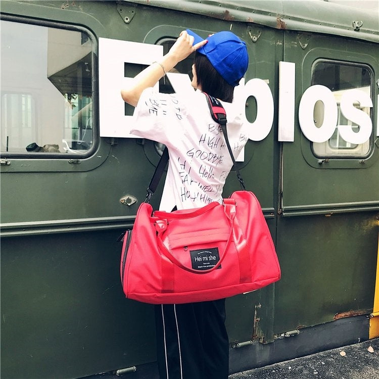 Oxford Shoulder Travel Bag Leisure Sport Handbag with Shoes Socket