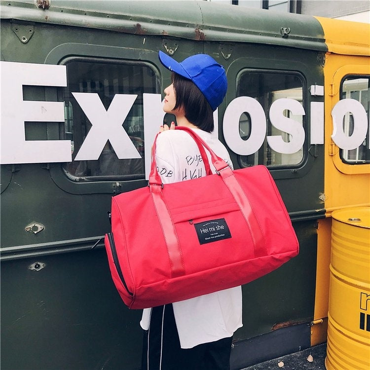 Oxford Shoulder Travel Bag Leisure Sport Handbag with Shoes Socket