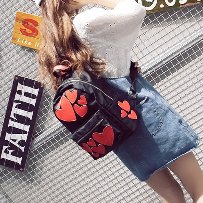 Hearts Pattern Double Shoulders School Bag Travel Backpack Bag
