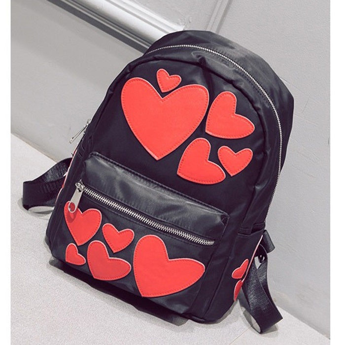 Hearts Pattern Double Shoulders School Bag Travel Backpack Bag