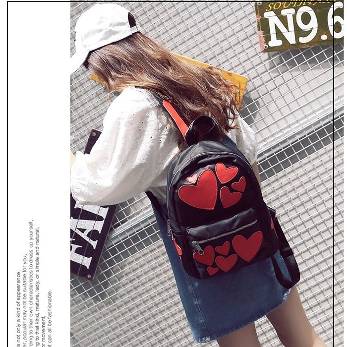 Hearts Pattern Double Shoulders School Bag Travel Backpack Bag