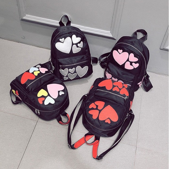 Hearts Pattern Double Shoulders School Bag Travel Backpack Bag