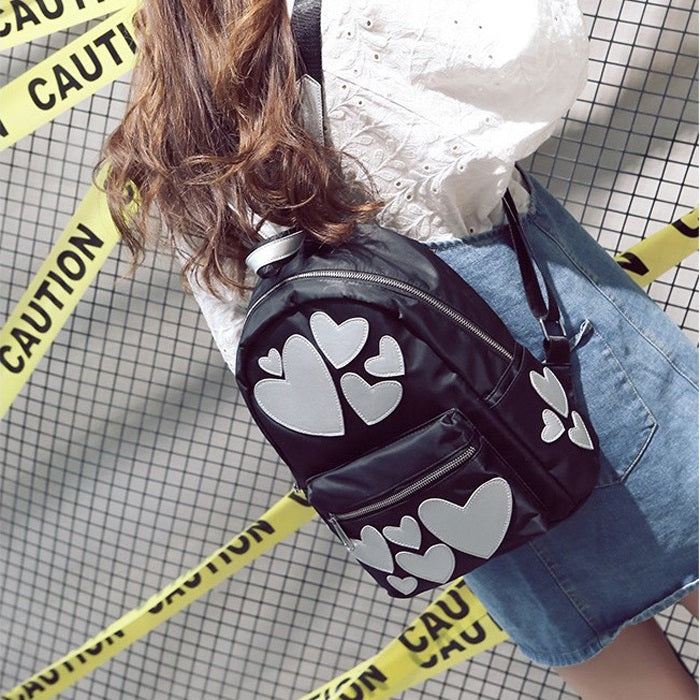 Hearts Pattern Double Shoulders School Bag Travel Backpack Bag