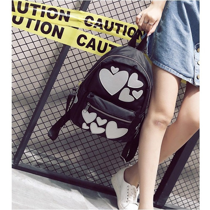 Hearts Pattern Double Shoulders School Bag Travel Backpack Bag
