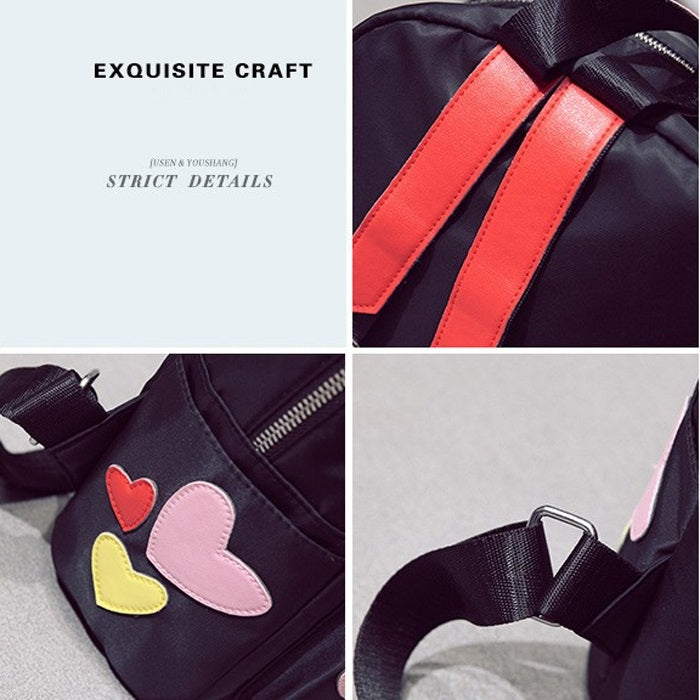 Hearts Pattern Double Shoulders School Bag Travel Backpack Bag
