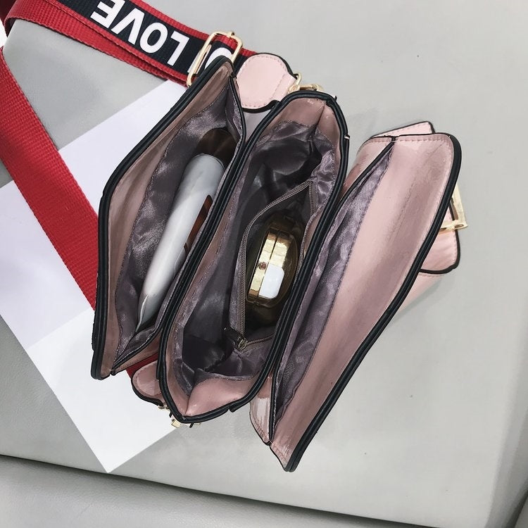 Casual PU Leather Rainbow Sequin Shoulder Bag Ladies Handbag (Red)