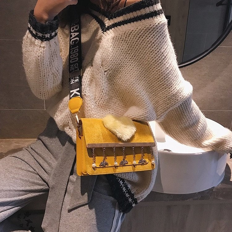 Fashion Shiny Pearl Tassel Bag Casual Handbag Single Shoulder Bag (Yellow)