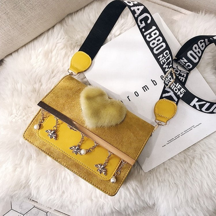 Fashion Shiny Pearl Tassel Bag Casual Handbag Single Shoulder Bag (Yellow)