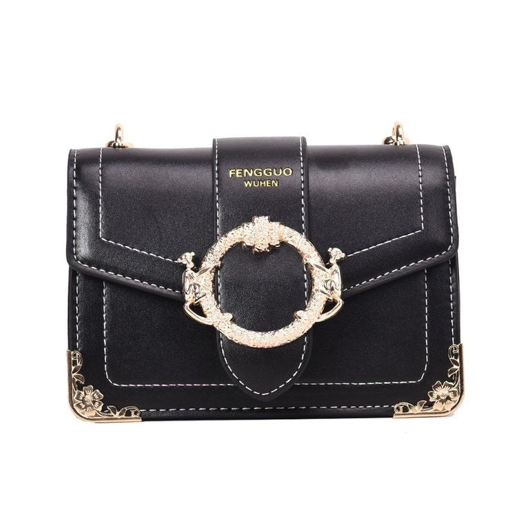 Casual Metal Buckle Shoulder Bag Messenger Bag Ladies Handbag (Black)