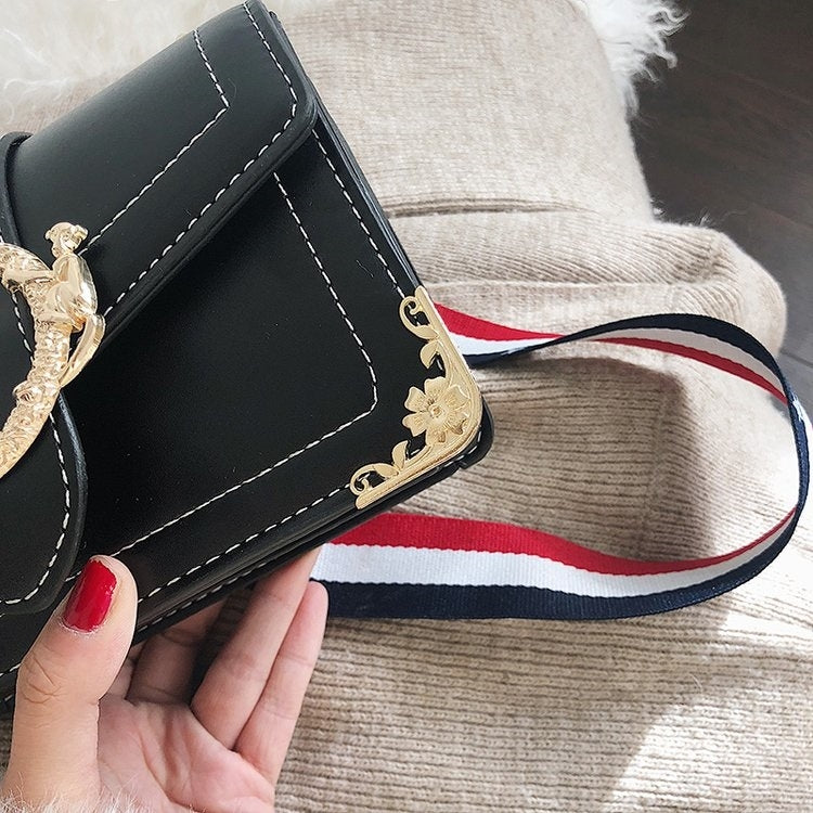 Casual Metal Buckle Shoulder Bag Messenger Bag Ladies Handbag (Black)