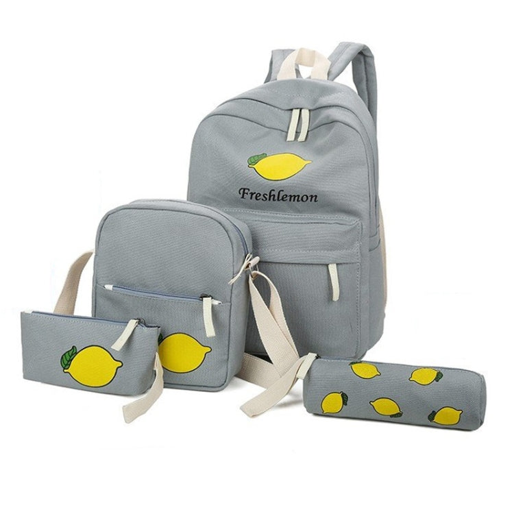 4 in 1 Lemon Pattern Canvas Double Shoulders School Bag Travel Backpack Bag