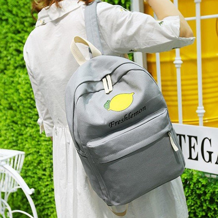 4 in 1 Lemon Pattern Canvas Double Shoulders School Bag Travel Backpack Bag