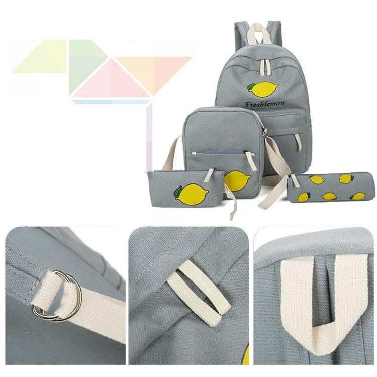 4 in 1 Lemon Pattern Canvas Double Shoulders School Bag Travel Backpack Bag