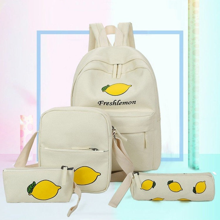4 in 1 Lemon Pattern Canvas Double Shoulders School Bag Travel Backpack Bag