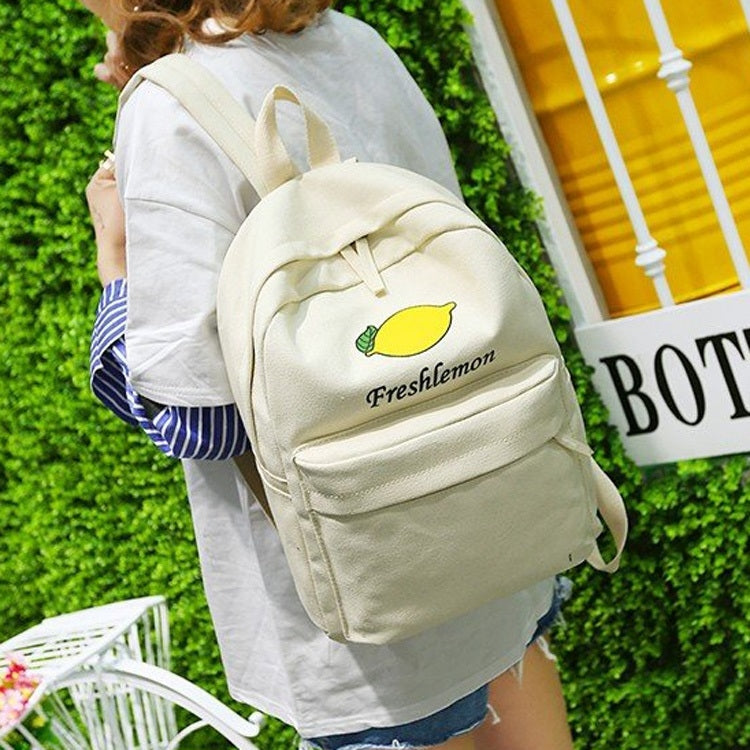 4 in 1 Lemon Pattern Canvas Double Shoulders School Bag Travel Backpack Bag
