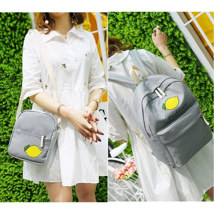 4 in 1 Lemon Pattern Canvas Double Shoulders School Bag Travel Backpack Bag