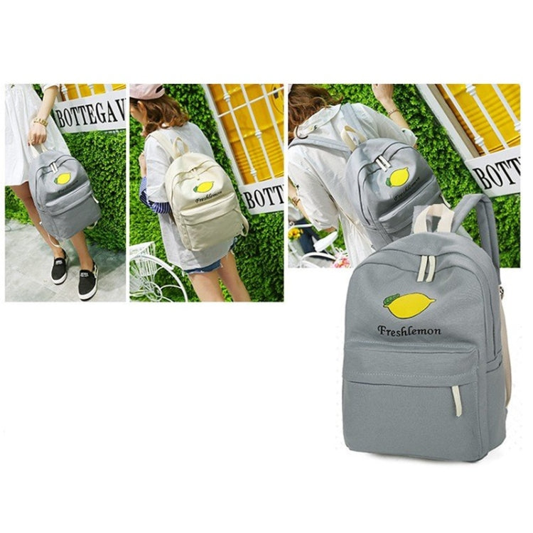 4 in 1 Lemon Pattern Canvas Double Shoulders School Bag Travel Backpack Bag