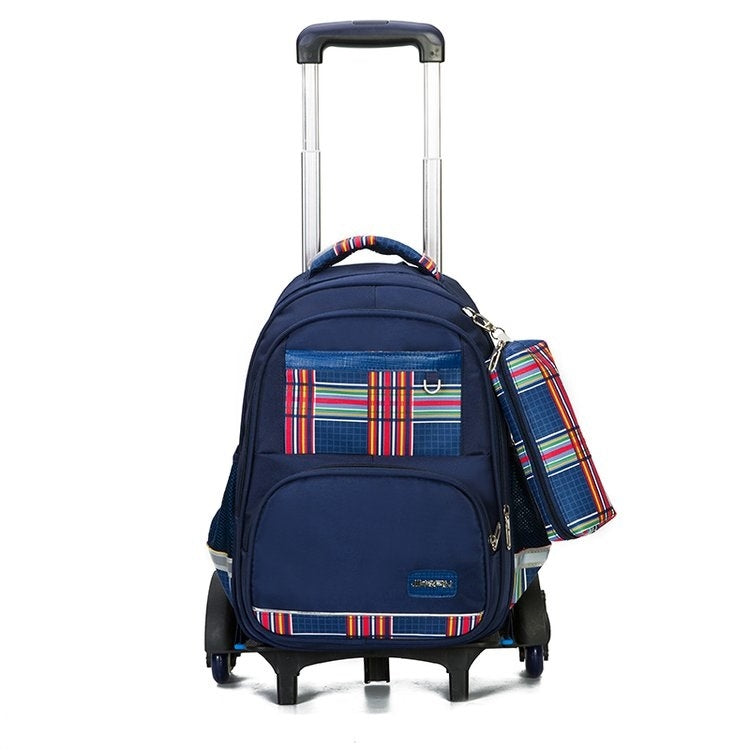 Lovely Double Shoulders School Bag Two-wheeled Rod Backpack Bag with Pen Bag