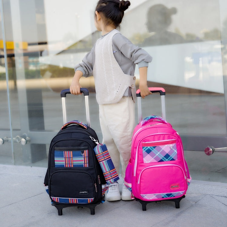 Lovely Double Shoulders School Bag Two-wheeled Rod Backpack Bag with Pen Bag