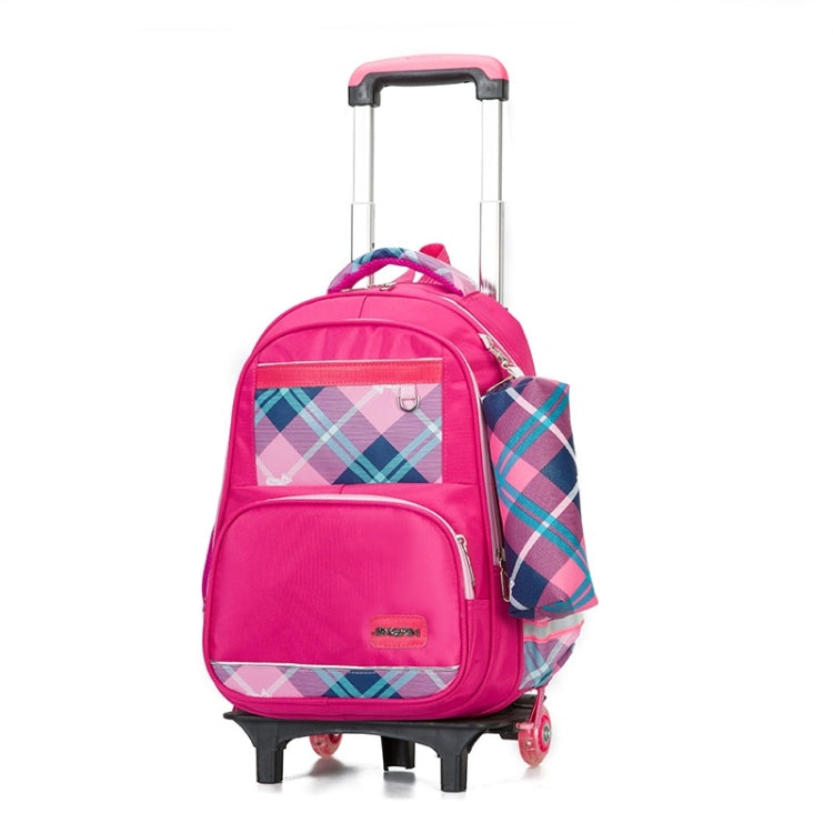 Lovely Double Shoulders School Bag Two-wheeled Rod Backpack Bag with Pen Bag