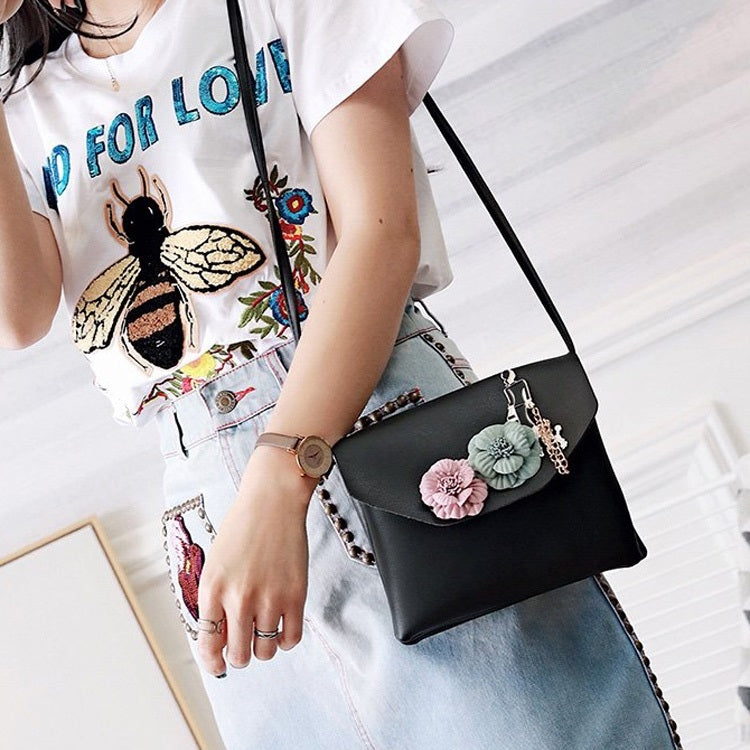 3D Flowers PU Leather Shoulders Ladies Bag