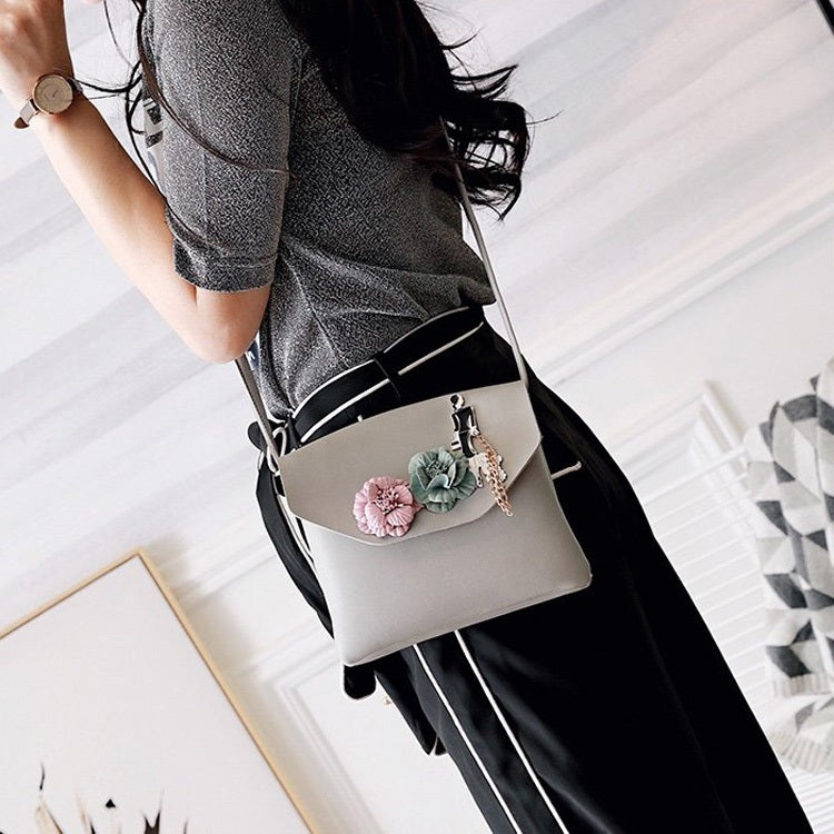 3D Flowers PU Leather Shoulders Ladies Bag