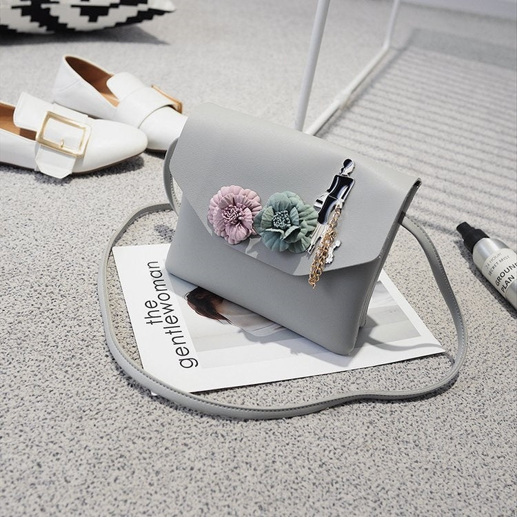 3D Flowers PU Leather Shoulders Ladies Bag