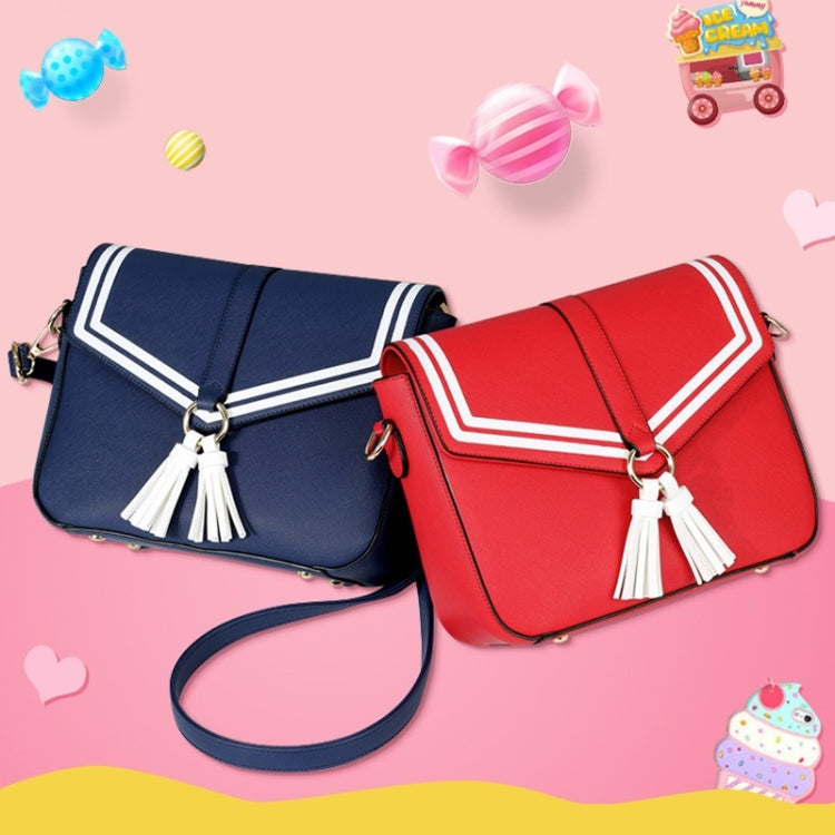 Tassel Cross Texture PU Leather Single Shoulder Crossbody Bag Ladies Handbag (Red)