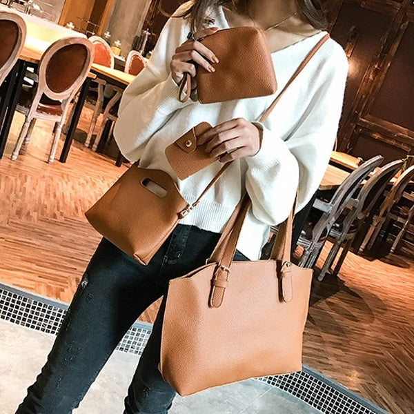 4 in 1 Fashionable PU Leather Women's Handbag Single-shoulder Bag Messenger Bag
