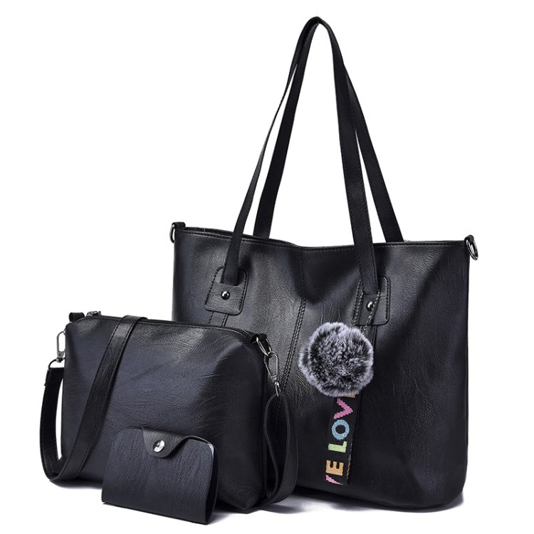 3 in 1 Casual PU Shoulder Bag Ladies Handbag Messenger Bag with Plush Ball