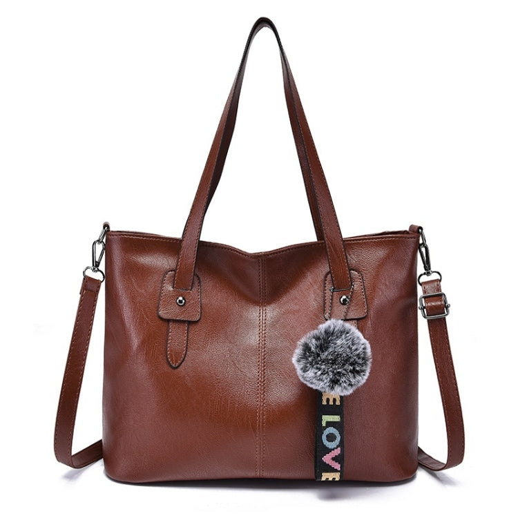 3 in 1 Casual PU Shoulder Bag Ladies Handbag Messenger Bag with Plush Ball