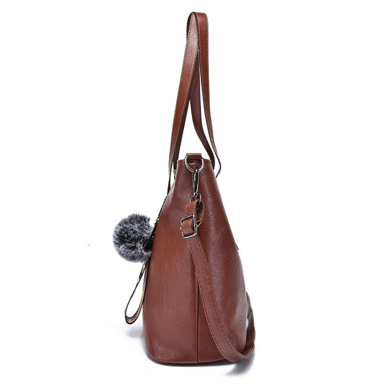 3 in 1 Casual PU Shoulder Bag Ladies Handbag Messenger Bag with Plush Ball