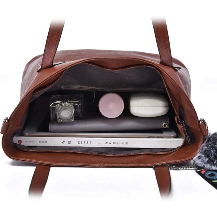 3 in 1 Casual PU Shoulder Bag Ladies Handbag Messenger Bag with Plush Ball