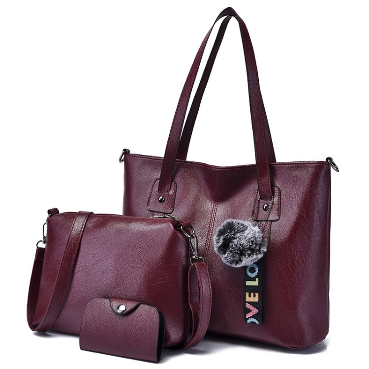 3 in 1 Casual PU Shoulder Bag Ladies Handbag Messenger Bag with Plush Ball