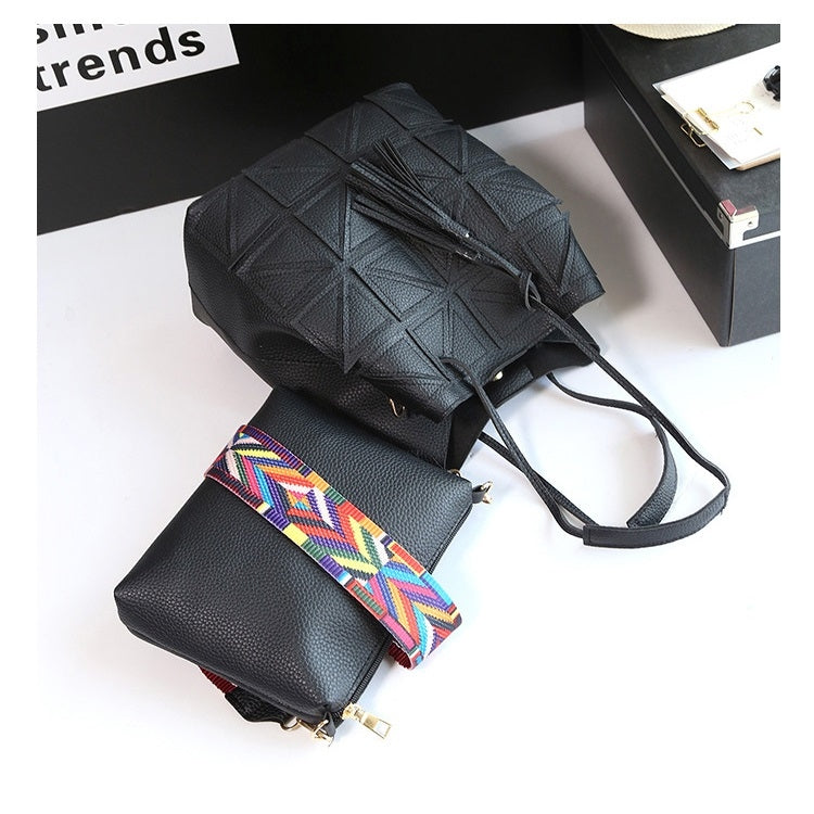 2 in 1 Casual PU Shoulder Bag Ladies Handbag Messenger Bag with Tassel