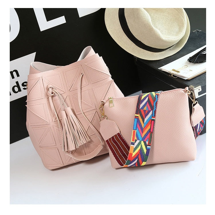 2 in 1 Casual PU Shoulder Bag Ladies Handbag Messenger Bag with Tassel