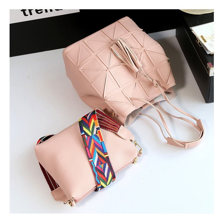 2 in 1 Casual PU Shoulder Bag Ladies Handbag Messenger Bag with Tassel