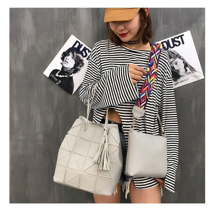 2 in 1 Casual PU Shoulder Bag Ladies Handbag Messenger Bag with Tassel