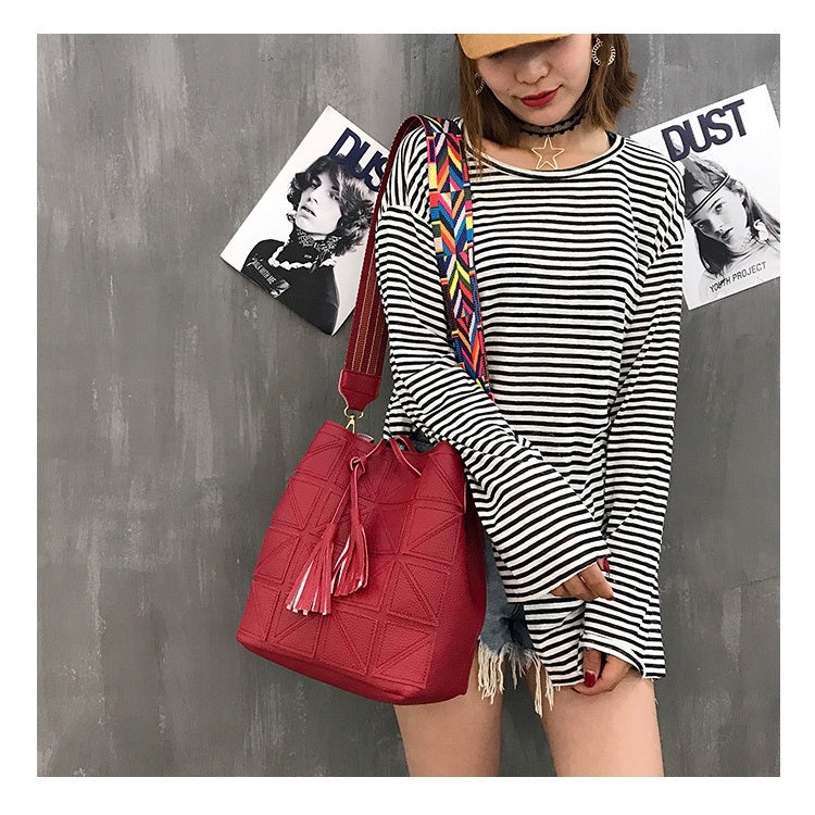 2 in 1 Casual PU Shoulder Bag Ladies Handbag Messenger Bag with Tassel