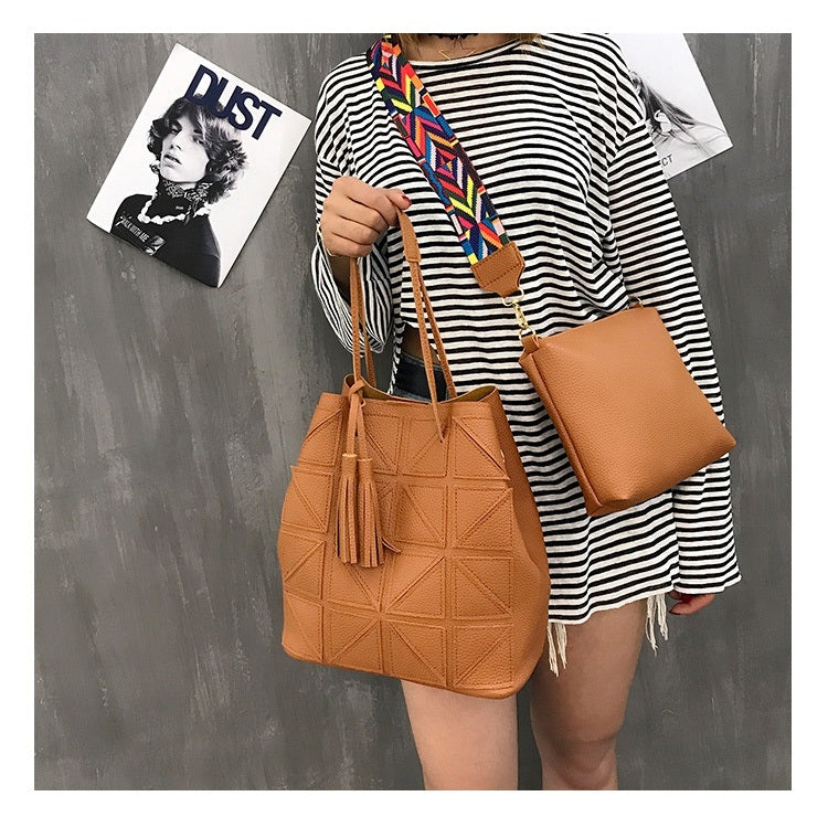 2 in 1 Casual PU Shoulder Bag Ladies Handbag Messenger Bag with Tassel