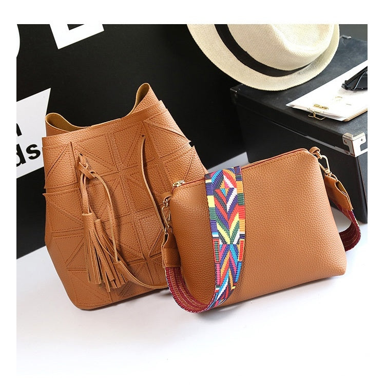 2 in 1 Casual PU Shoulder Bag Ladies Handbag Messenger Bag with Tassel