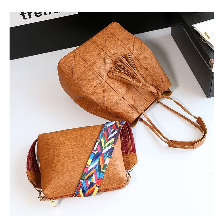 2 in 1 Casual PU Shoulder Bag Ladies Handbag Messenger Bag with Tassel