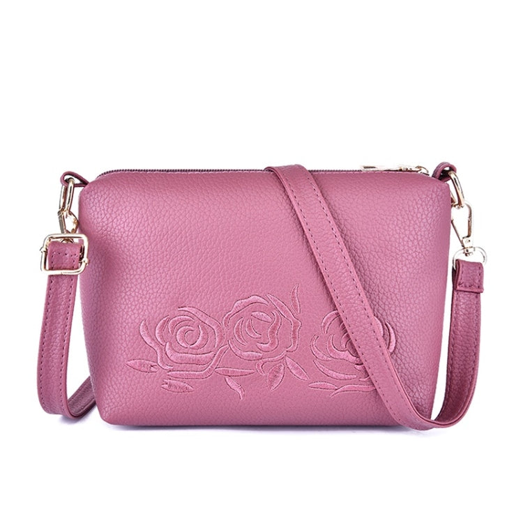 3 in 1 Embroidery Rose Pattern PU Shoulder Bag Ladies Handbag Messenger Bag with Plush Ball