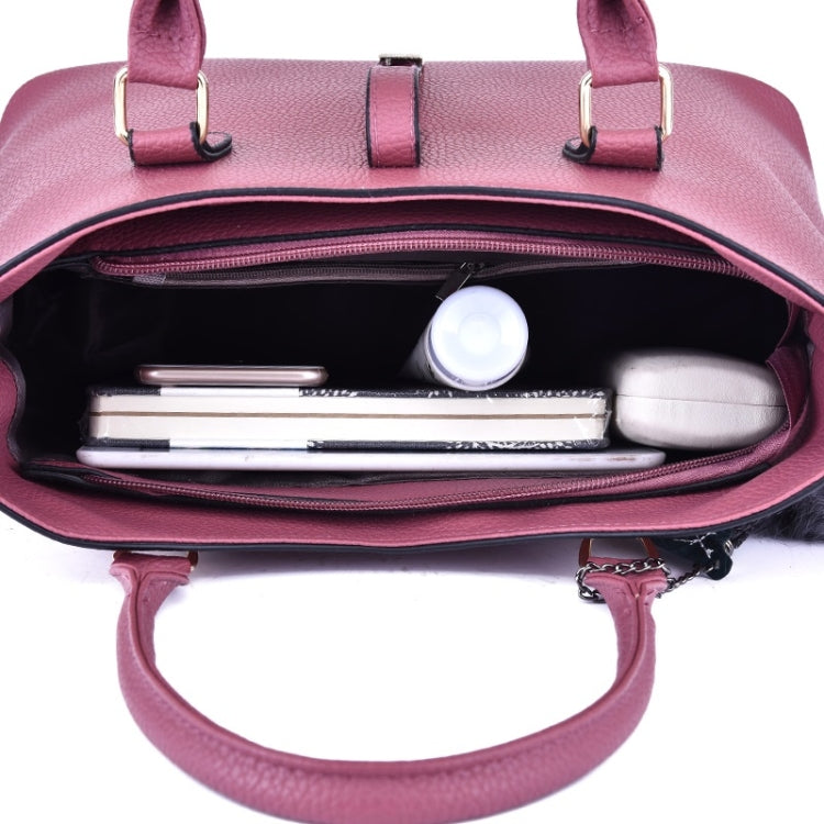 3 in 1 Embroidery Rose Pattern PU Shoulder Bag Ladies Handbag Messenger Bag with Plush Ball