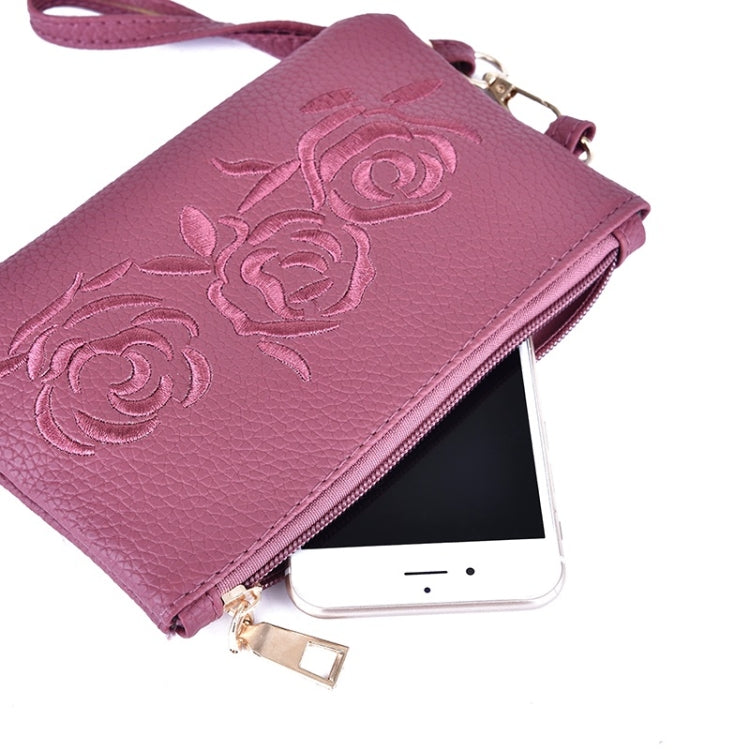 3 in 1 Embroidery Rose Pattern PU Shoulder Bag Ladies Handbag Messenger Bag with Plush Ball