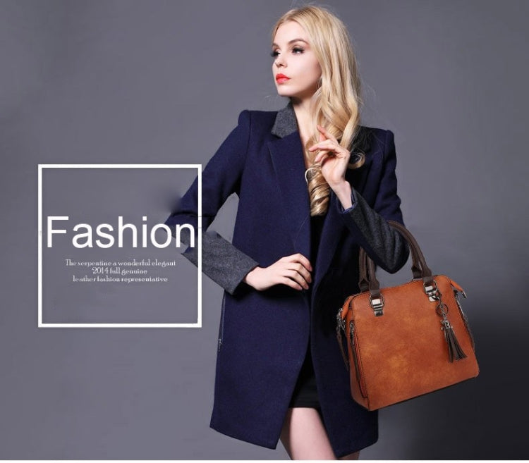 4 in 1 Crazy Horse Texture PU Leather Shoulder Bag Ladies Handbag Messenger Bag with Tassel