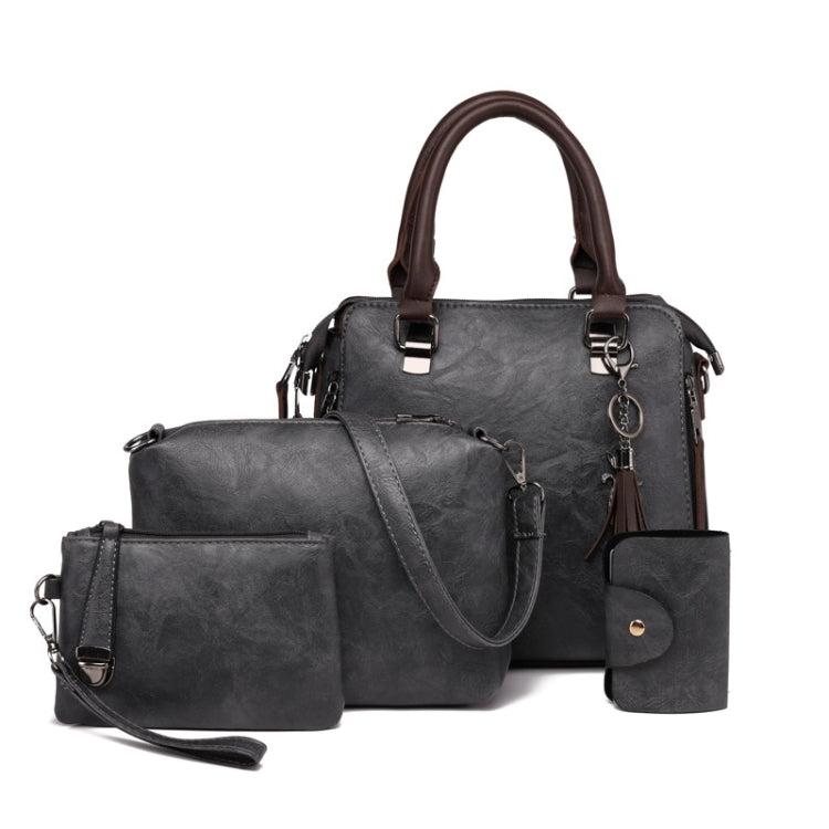 4 in 1 Crazy Horse Texture PU Leather Shoulder Bag Ladies Handbag Messenger Bag with Tassel