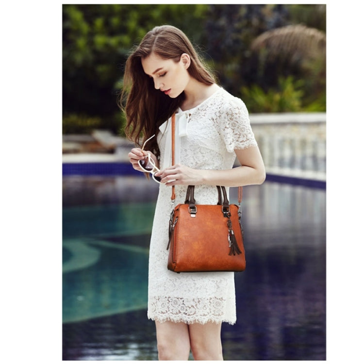 4 in 1 Crazy Horse Texture PU Leather Shoulder Bag Ladies Handbag Messenger Bag with Tassel